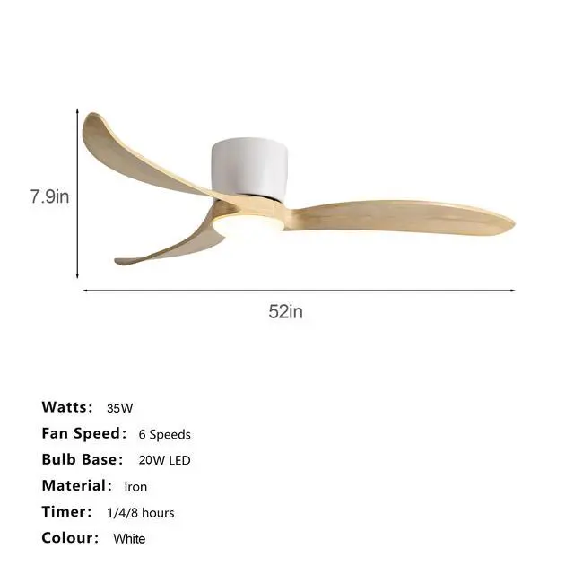 Alt view image 6 of 7 - 52-inch Ceiling Fan with Light, 3 Natural Wood Blades, Remote Control, Reversible Dc Motor for Living Room