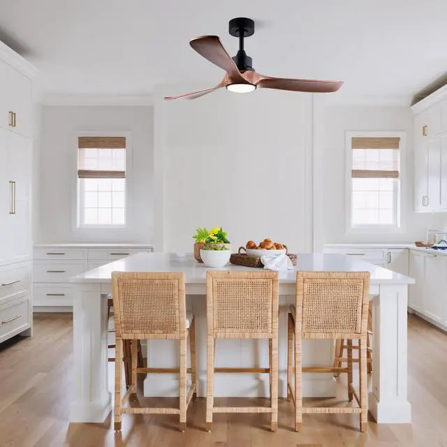 Alt view image 3 of 7 - 52 inch Ceiling Fan with Light, 3 Solid Wood Blades,Remote Control,6-Speed Reversible Dc Motor for Living Room,Bed Room,Dining Room.