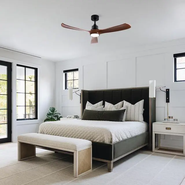 Alt view image 2 of 7 - 52 inch Ceiling Fan with Light, 3 Solid Wood Blades,Remote Control,6-Speed Reversible Dc Motor for Living Room,Bed Room,Dining Room.