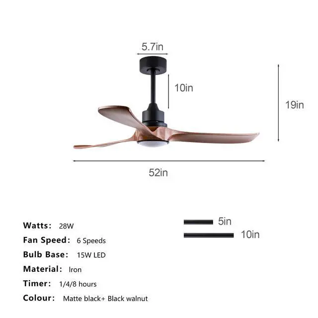 Alt view image 5 of 7 - 52 inch Ceiling Fan with Light, 3 Solid Wood Blades,Remote Control,6-Speed Reversible Dc Motor for Living Room,Bed Room,Dining Room.