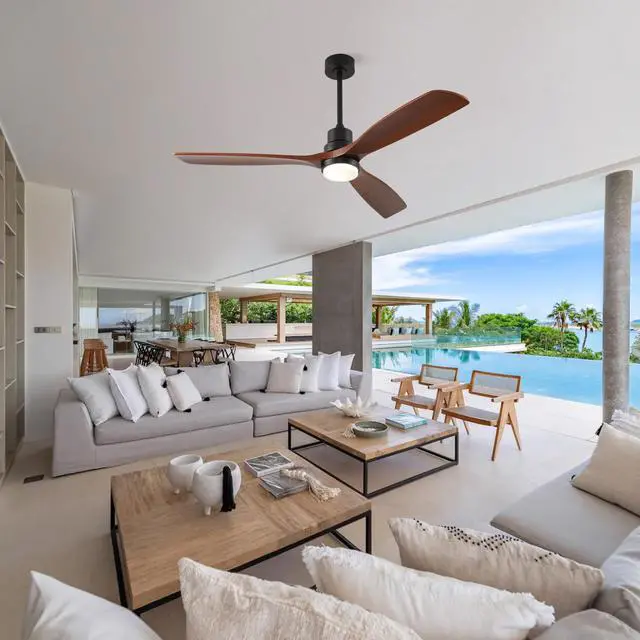 Alt view image 2 of 7 - 59 inch Ceiling Fan with Light, 3 Solid Wood Blades,Remote Control,6-Speed Reversible Dc Motor for Living Room,Bed Room,Dining Room.