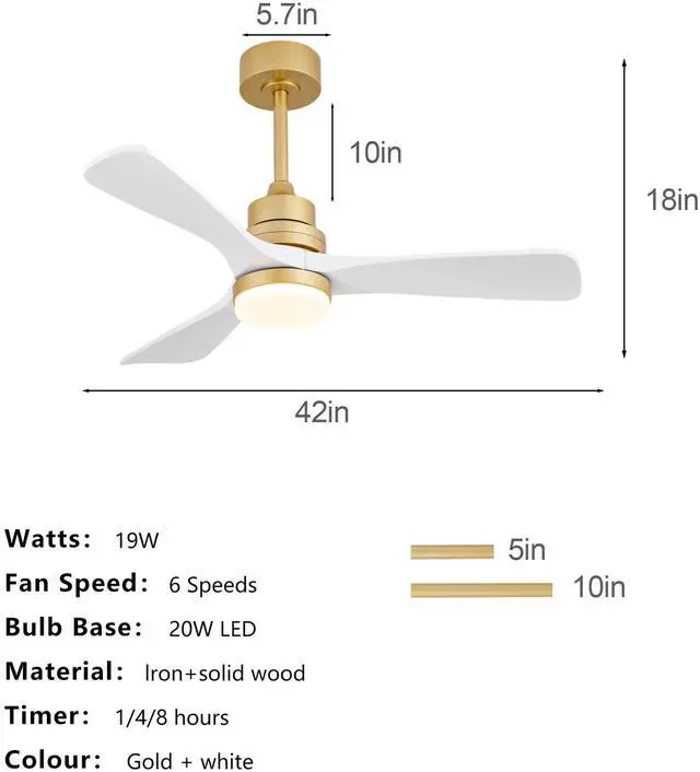 Alt view image 5 of 7 - 41 inch Ceiling Fan with Light, 3 Solid Wood Blades,Remote Control,6-Speed Reversible Dc Motor for Living Room,Bed Room,Dining Room.