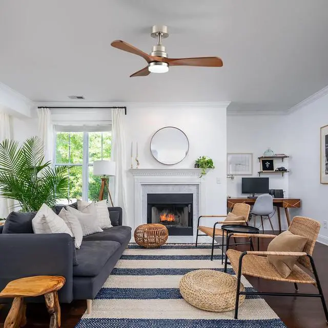 Alt view image 2 of 7 - 41.7 inch Ceiling Fan with Light, 3 Solid Wood Blades,Remote Control,6-Speed Reversible Dc Motor for Living Room,Bed Room,Dining Room.