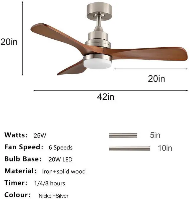 Alt view image 5 of 7 - 41.7 inch Ceiling Fan with Light, 3 Solid Wood Blades,Remote Control,6-Speed Reversible Dc Motor for Living Room,Bed Room,Dining Room.