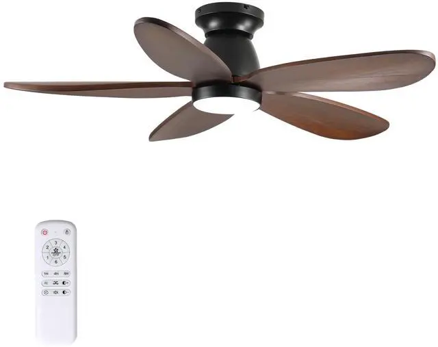 Alt view image 4 of 7 - 41.7" Black Ceiling Fan with Light, 5 Solid Wood Blades, 6-Speed Reversible Dc Motor for Bed Room,Dining Room,Living Room.