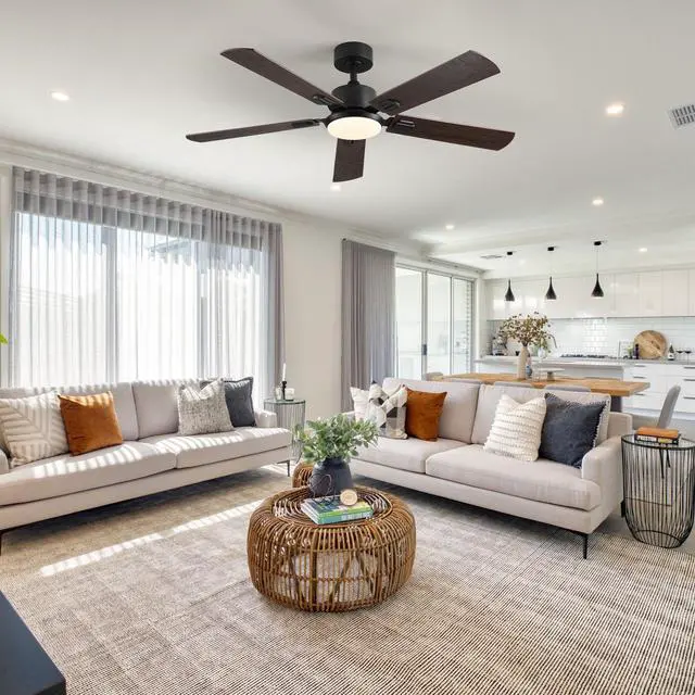 Main image of 52" Black Ceiling Fan with Light, 5 Black Blades, 6-Speed Reversible Dc Motor for Bed Room,Dining Room,Living Room.