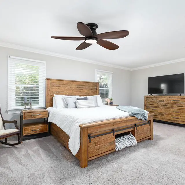 Alt view image 3 of 7 - 41.7" Black Ceiling Fan with Light, 5 Solid Wood Blades, 6-Speed Reversible Dc Motor for Bed Room,Dining Room,Living Room.