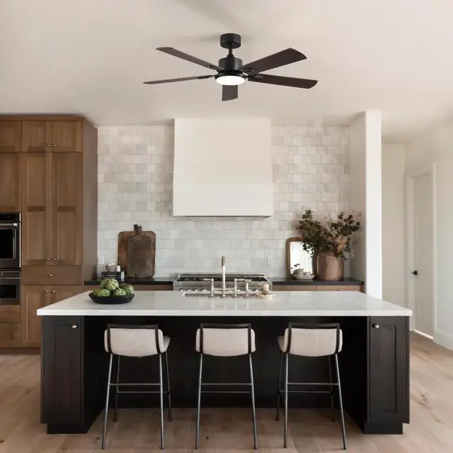 Alt view image 2 of 7 - 52" Black Ceiling Fan with Light, 5 Black Blades, 6-Speed Reversible Dc Motor for Bed Room,Dining Room,Living Room.