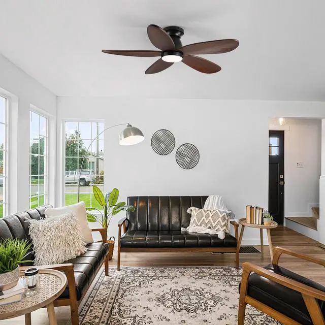 Main image of 41.7" Black Ceiling Fan with Light, 5 Solid Wood Blades, 6-Speed Reversible Dc Motor for Bed Room,Dining Room,Living Room.