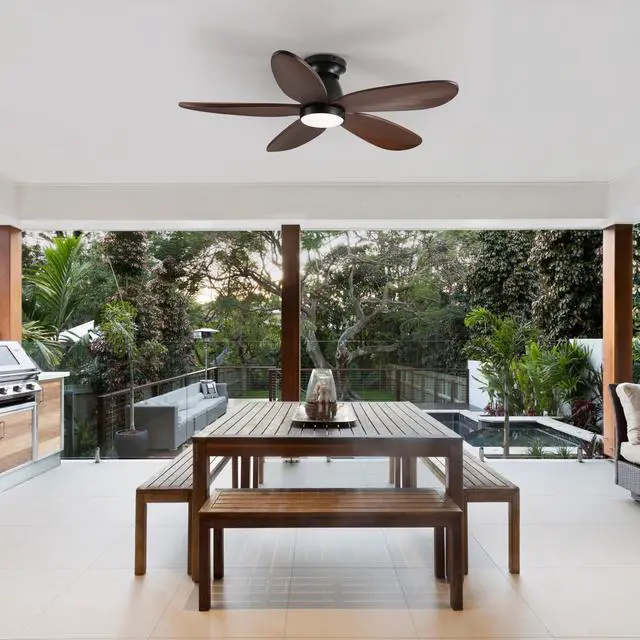 Alt view image 2 of 7 - 41.7" Black Ceiling Fan with Light, 5 Solid Wood Blades, 6-Speed Reversible Dc Motor for Bed Room,Dining Room,Living Room.