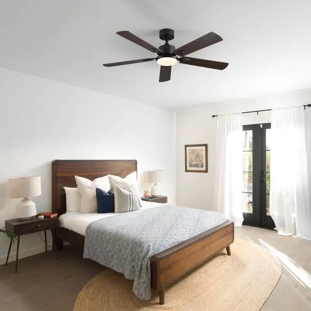 Alt view image 3 of 7 - 52" Black Ceiling Fan with Light, 5 Black Blades, 6-Speed Reversible Dc Motor for Bed Room,Dining Room,Living Room.