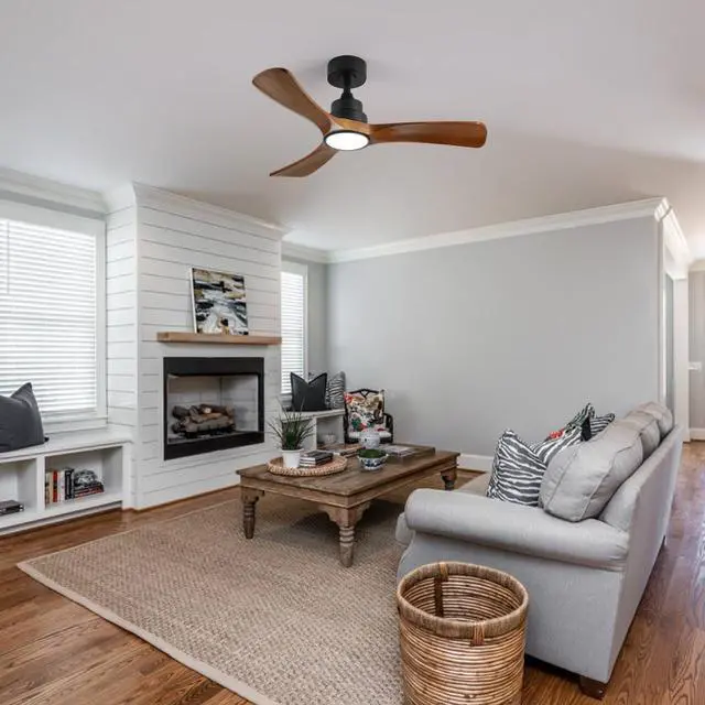 Alt view image 3 of 7 - 41.7" Black Ceiling Fan with Light, 3 Solid Wood Blades, 6-Speed Reversible Dc Motor for Bed Room,Dining Room,Living Room.