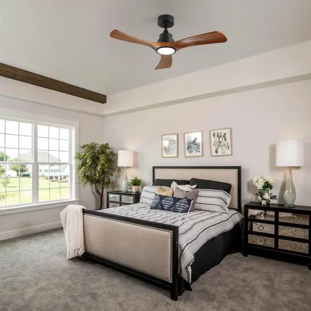 Alt view image 2 of 7 - 41.7" Black Ceiling Fan with Light, 3 Solid Wood Blades, 6-Speed Reversible Dc Motor for Bed Room,Dining Room,Living Room.