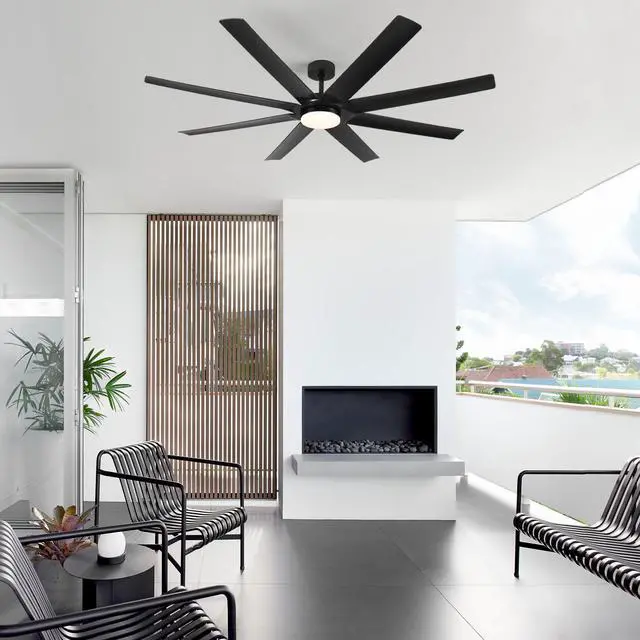 Alt view image 3 of 7 - 72" Black Ceiling Fan with Light, 8 Solid Wood Blades, 6-Speed Reversible Dc Motor for Bed Room,Dining Room,Living Room.