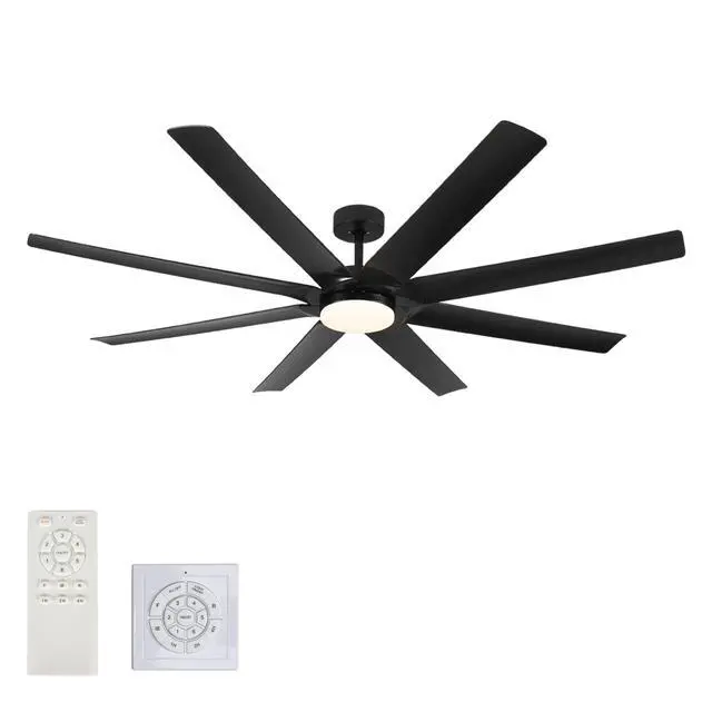 Alt view image 4 of 7 - 72" Black Ceiling Fan with Light, 8 Solid Wood Blades, 6-Speed Reversible Dc Motor for Bed Room,Dining Room,Living Room.