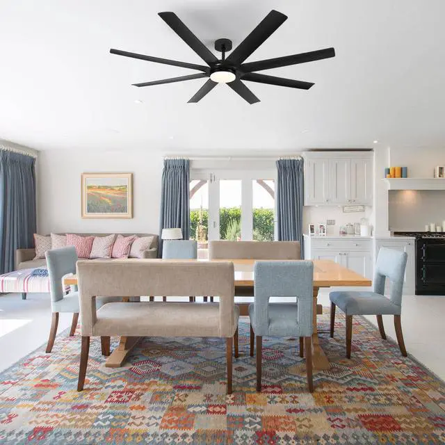 Alt view image 2 of 7 - 72" Black Ceiling Fan with Light, 8 Solid Wood Blades, 6-Speed Reversible Dc Motor for Bed Room,Dining Room,Living Room.