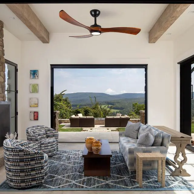 Alt view image 2 of 7 - 72" Black Ceiling Fan with Light, 3 Solid Wood Blades, 6-Speed Reversible Dc Motor for Bed Room,Dining Room,Living Room.