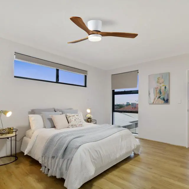 Alt view image 2 of 7 - 52" White Ceiling Fan with Light, 3 Solid Wood Blades, 6-Speed Reversible Dc Motor for Bed Room,Dining Room,Living Room.