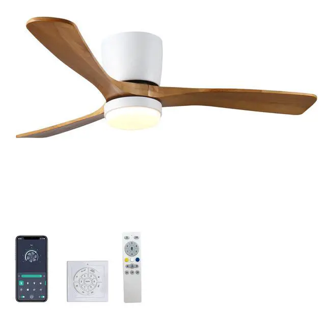 Alt view image 4 of 7 - 52" White Ceiling Fan with Light, 3 Solid Wood Blades, 6-Speed Reversible Dc Motor for Bed Room,Dining Room,Living Room.