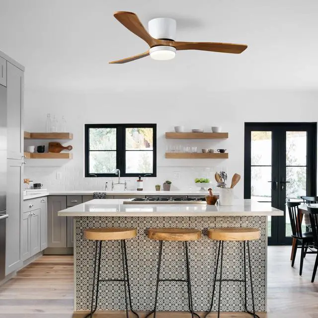 Alt view image 3 of 7 - 52" White Ceiling Fan with Light, 3 Solid Wood Blades, 6-Speed Reversible Dc Motor for Bed Room,Dining Room,Living Room.