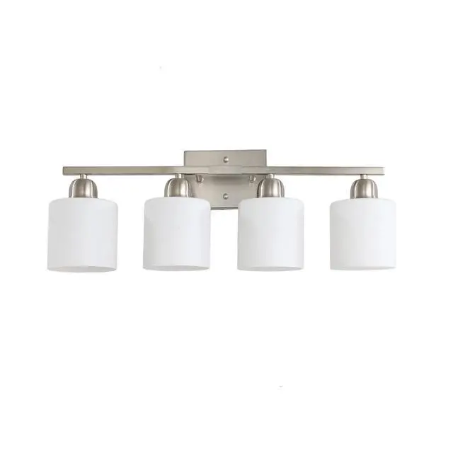Alt view image 4 of 7 - Modern 4-Light Bathroom Fixture with Nickel Finish and Milky White Glass Shade, Wall Sconces Lighting for Bathrooms, Bedrooms and Hallways (No Bulbs)
