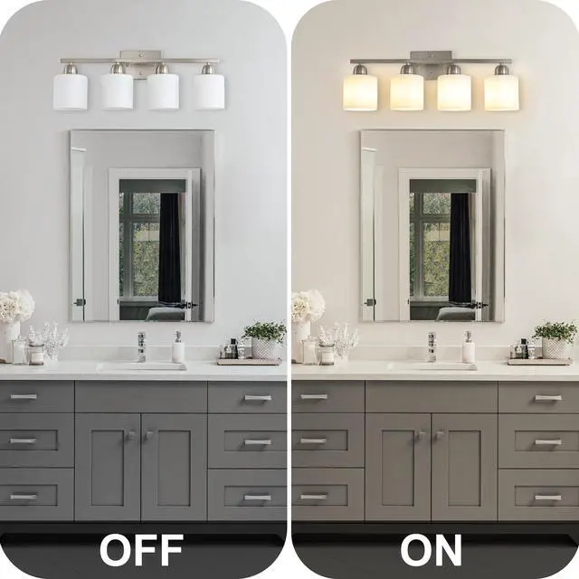 Alt view image 7 of 7 - Modern 4-Light Bathroom Fixture with Nickel Finish and Milky White Glass Shade, Wall Sconces Lighting for Bathrooms, Bedrooms and Hallways (No Bulbs)