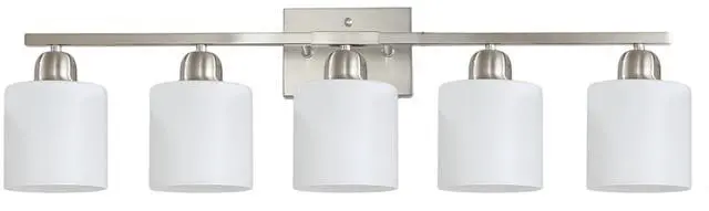 Alt view image 4 of 7 - Modern 5-Light Bathroom Fixture with Nickel Finish and Milky White Glass Shade, Wall Sconces Lighting for Bathrooms, Bedrooms and Hallways (No Bulbs)