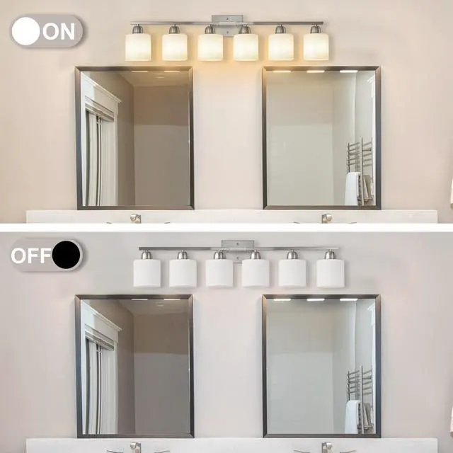 Alt view image 2 of 7 - Modern 6-Light Bathroom Fixture with Nickel Finish and Milky White Glass Shade, Wall Sconces Lighting for Bathrooms, Bedrooms and Hallways (No Bulbs)