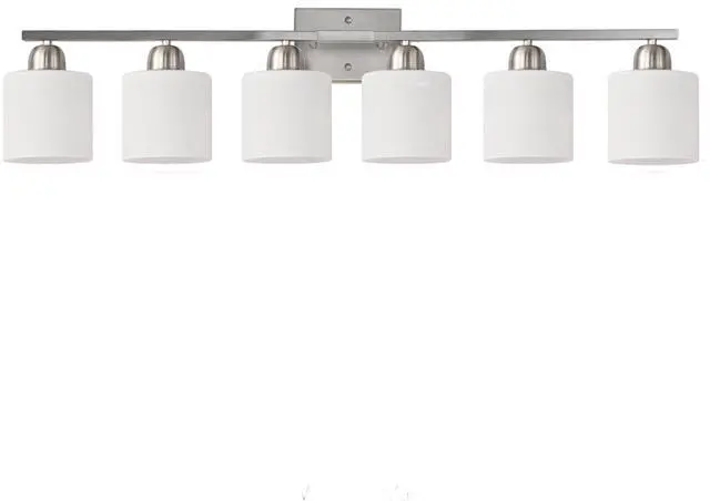 Alt view image 6 of 7 - Modern 6-Light Bathroom Fixture with Nickel Finish and Milky White Glass Shade, Wall Sconces Lighting for Bathrooms, Bedrooms and Hallways (No Bulbs)
