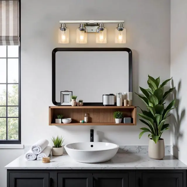 Alt view image 3 of 7 - Modern 4-Light Bathroom Vanity Light Fixture - Brushed Nickel Finish with Clear Glass Shades, Light Fixture Bathroom Over Mirror Wall Lights for Kitchen Dinning Room Bedroom Hallway (No Bulbs)
