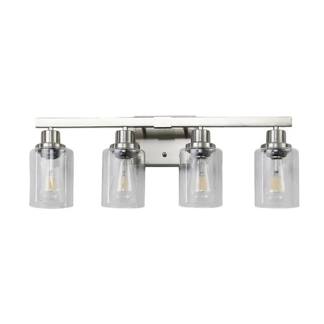 Alt view image 6 of 7 - Modern 4-Light Bathroom Vanity Light Fixture - Brushed Nickel Finish with Clear Glass Shades, Light Fixture Bathroom Over Mirror Wall Lights for Kitchen Dinning Room Bedroom Hallway (No Bulbs)