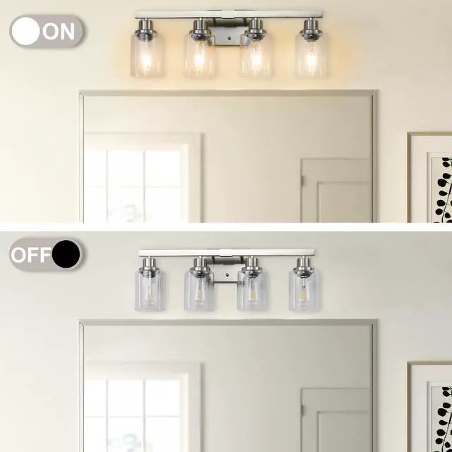 Alt view image 7 of 7 - Modern 4-Light Bathroom Vanity Light Fixture - Brushed Nickel Finish with Clear Glass Shades, Light Fixture Bathroom Over Mirror Wall Lights for Kitchen Dinning Room Bedroom Hallway (No Bulbs)