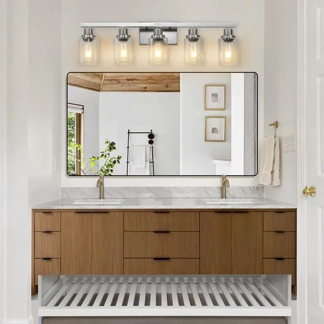 Alt view image 2 of 7 - Modern 5-Light Bathroom Vanity Light Fixture - Brushed Nickel Finish with Clear Glass Shades, Light Fixture Bathroom Over Mirror Wall Lights for Kitchen Dinning Room Bedroom Hallway (No Bulbs)