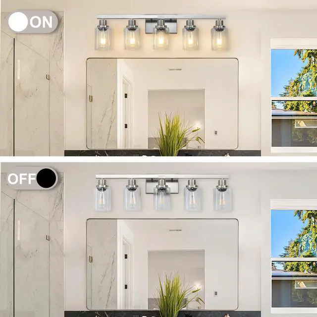 Alt view image 6 of 7 - Modern 5-Light Bathroom Vanity Light Fixture - Brushed Nickel Finish with Clear Glass Shades, Light Fixture Bathroom Over Mirror Wall Lights for Kitchen Dinning Room Bedroom Hallway (No Bulbs)