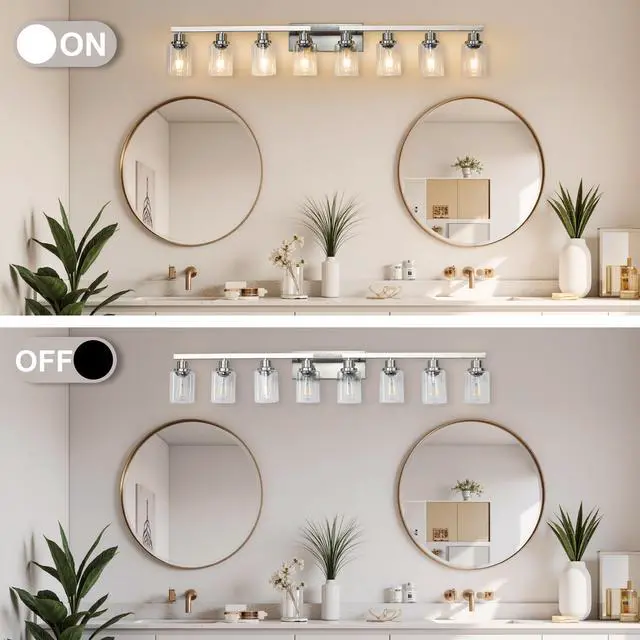 Alt view image 2 of 7 - Modern 8-Light Bathroom Vanity Light Fixture - Brushed Nickel Finish with Clear Glass Shades, Light Fixture Bathroom Over Mirror Wall Lights for Kitchen Dinning Room Bedroom Hallway (No Bulbs)