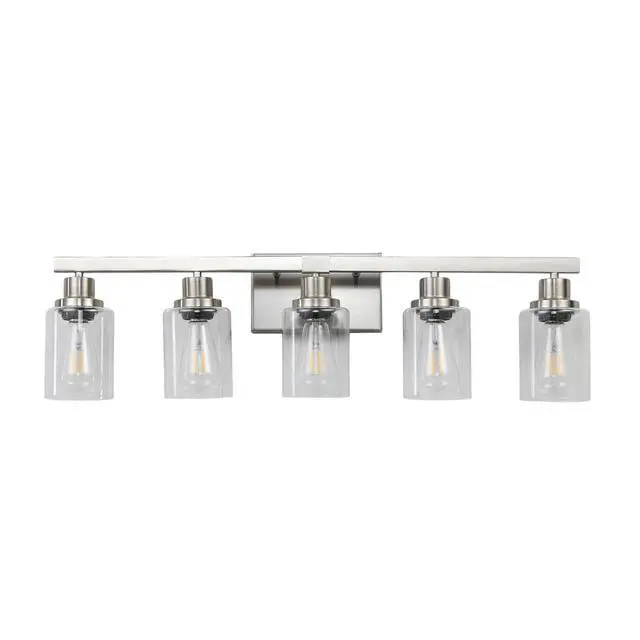 Alt view image 7 of 7 - Modern 5-Light Bathroom Vanity Light Fixture - Brushed Nickel Finish with Clear Glass Shades, Light Fixture Bathroom Over Mirror Wall Lights for Kitchen Dinning Room Bedroom Hallway (No Bulbs)