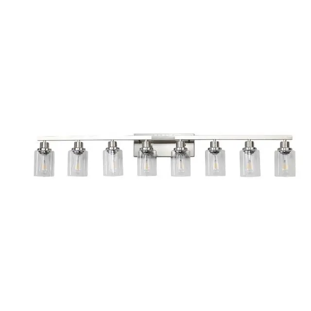 Alt view image 6 of 7 - Modern 8-Light Bathroom Vanity Light Fixture - Brushed Nickel Finish with Clear Glass Shades, Light Fixture Bathroom Over Mirror Wall Lights for Kitchen Dinning Room Bedroom Hallway (No Bulbs)