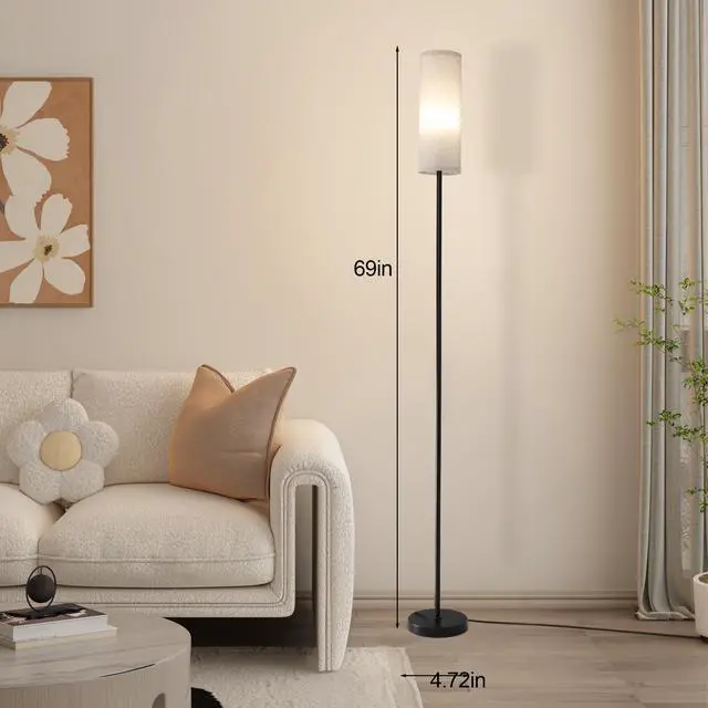 Alt view image 2 of 7 - 69-inch Black Metal Floor Lamp with Fabric Shade