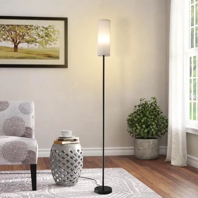 Main image of 69-inch Black Metal Floor Lamp with Fabric Shade