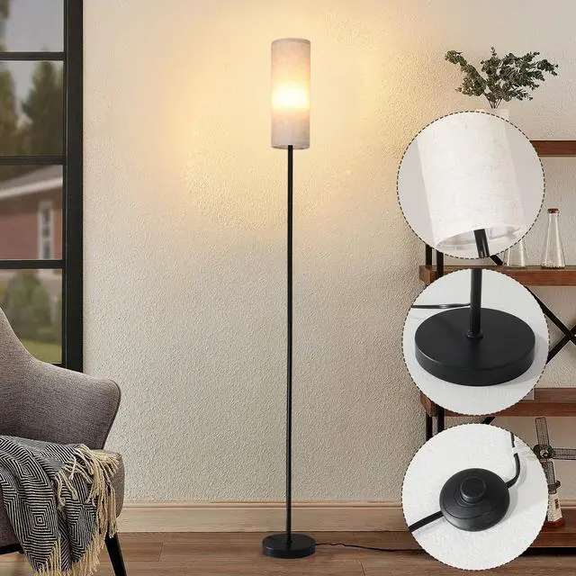 Alt view image 3 of 7 - 69-inch Black Metal Floor Lamp with Fabric Shade