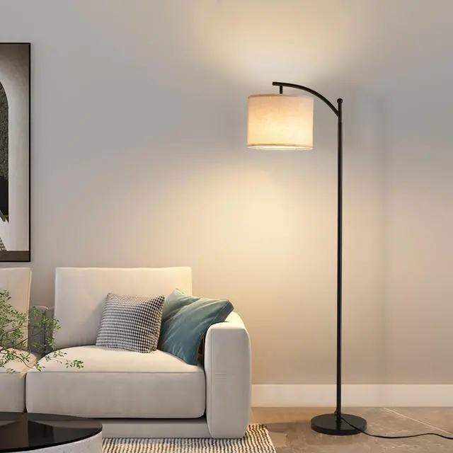 Main image of Floor Lamps with 3 Color Temperatures, Black Standing Lamp with Remote and Fabric Shade, Modern-Style Floor Lamp, Farmhouse Tall Lamp for Bedroom, Over Couch Arched Reading Light