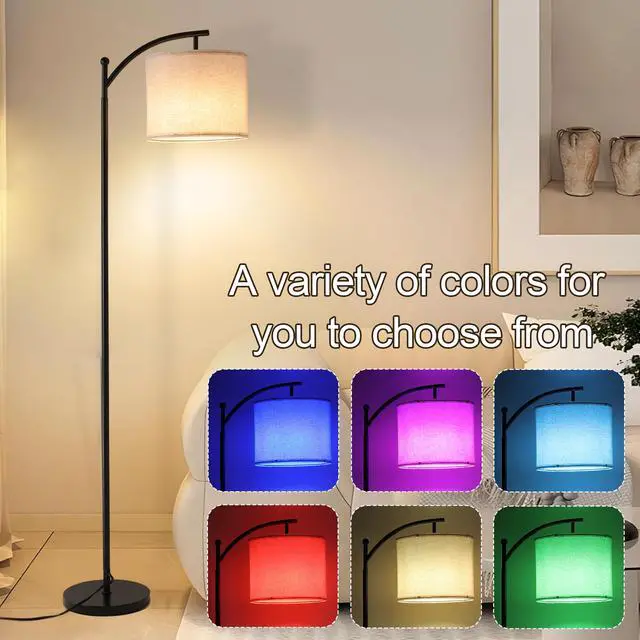 Alt view image 4 of 7 - Floor Lamps with 3 Color Temperatures, Black Standing Lamp with Remote and Fabric Shade, Modern-Style Floor Lamp, Farmhouse Tall Lamp for Bedroom, Over Couch Arched Reading Light