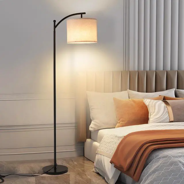 Alt view image 2 of 7 - Floor Lamps with 3 Color Temperatures, Black Standing Lamp with Remote and Fabric Shade, Modern-Style Floor Lamp, Farmhouse Tall Lamp for Bedroom, Over Couch Arched Reading Light