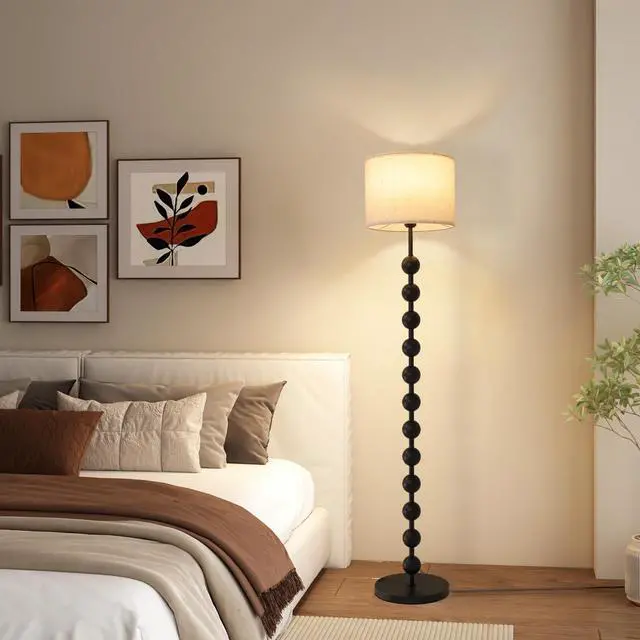 Main image of 63-inch Modern Floor Lamp with Spherical Base and Linen Shade