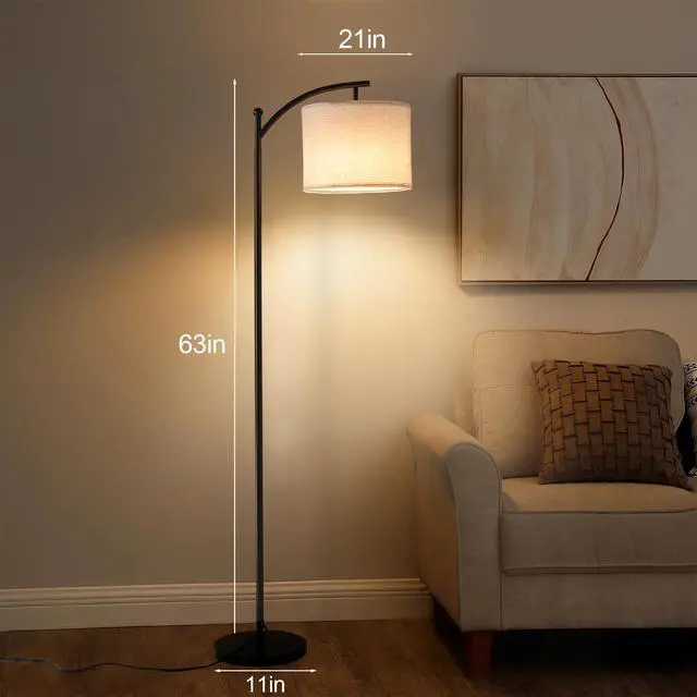 Alt view image 7 of 7 - Floor Lamps with 3 Color Temperatures, Black Standing Lamp with Remote and Fabric Shade, Modern-Style Floor Lamp, Farmhouse Tall Lamp for Bedroom, Over Couch Arched Reading Light