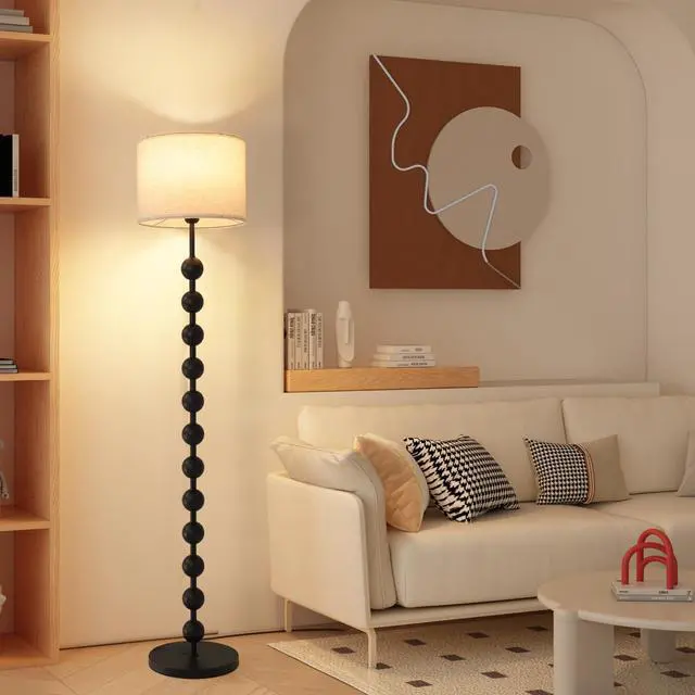 Alt view image 5 of 7 - 63-inch Modern Floor Lamp with Spherical Base and Linen Shade
