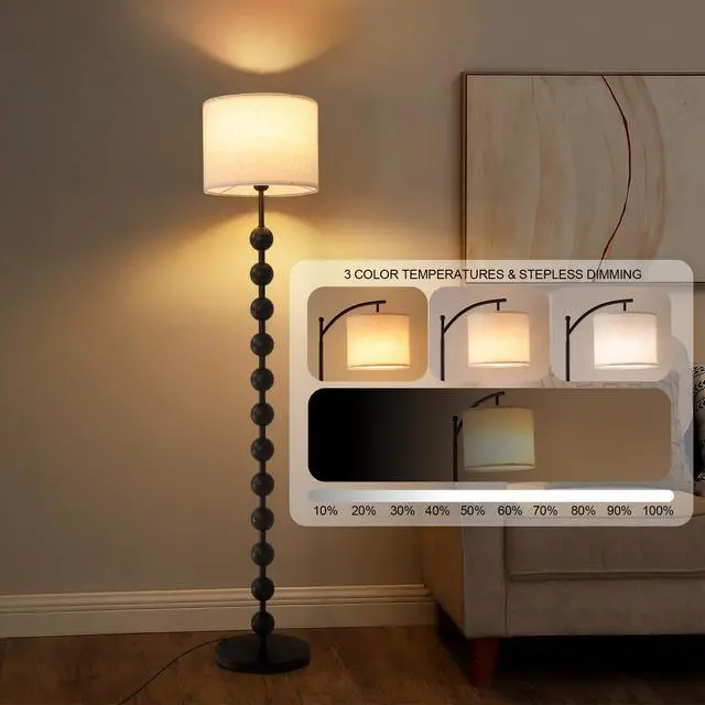 Alt view image 7 of 7 - 63-inch Modern Floor Lamp with Spherical Base and Linen Shade