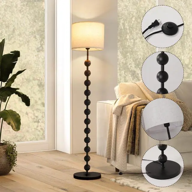 Alt view image 2 of 7 - 63-inch Modern Floor Lamp with Spherical Base and Linen Shade