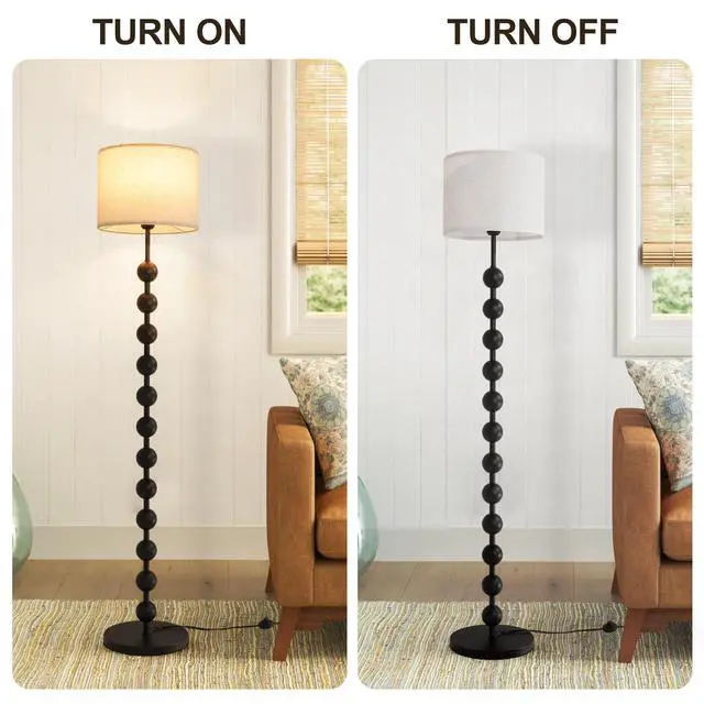 Alt view image 6 of 7 - 63-inch Modern Floor Lamp with Spherical Base and Linen Shade