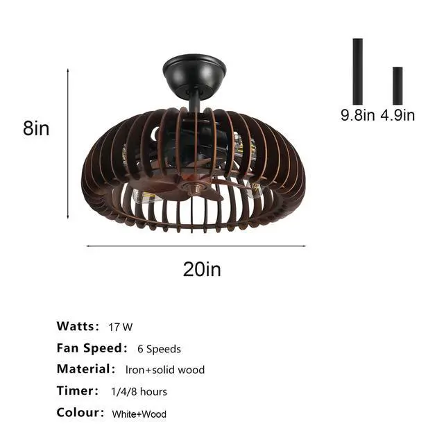 Alt view image 5 of 7 - 19" Wooden Ceiling Light, Hemispherical Ceiling Light with Handcrafted Wooden Sat Shade ,for Bedroom Hallway Living Room Kitchen,4-Light Wooden Chandelier, 3 Abs Blades